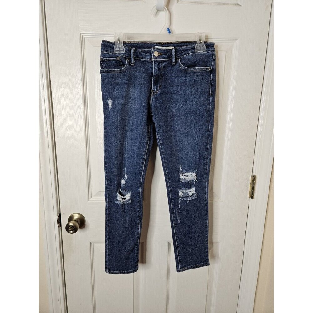 Levis 711 Skinny Jeans Mid-Rise Women's Distressed Stretch 28x24 Blue Denim